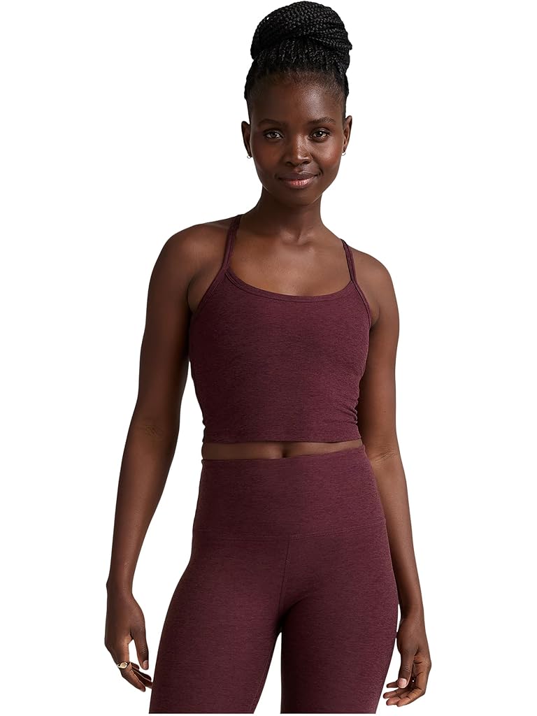 Burgundy Beyond Yoga Spacedye Slim Racerback Cropped Tank