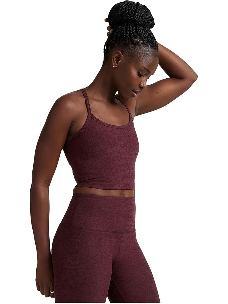 Burgundy Beyond Yoga Spacedye Slim Racerback Cropped Tank